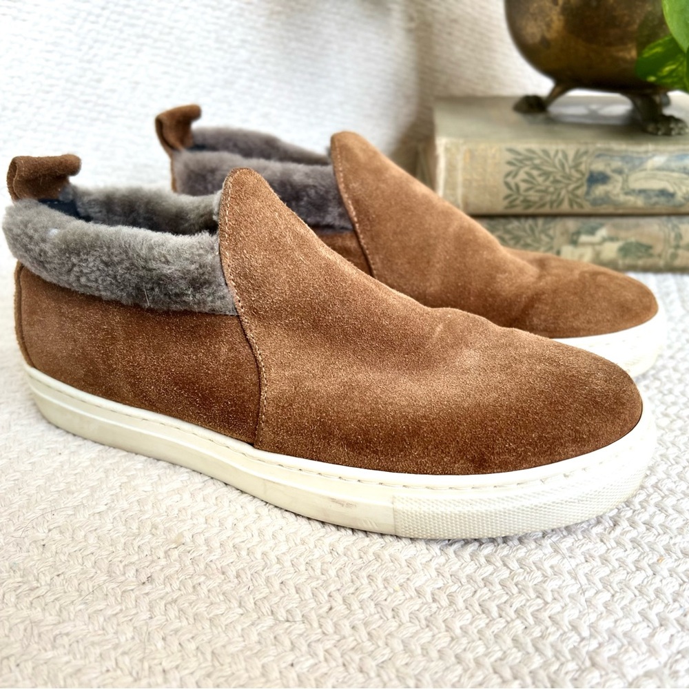 Fabio Rusconi Shearling Lined Brown Suede Slip On Sneakers